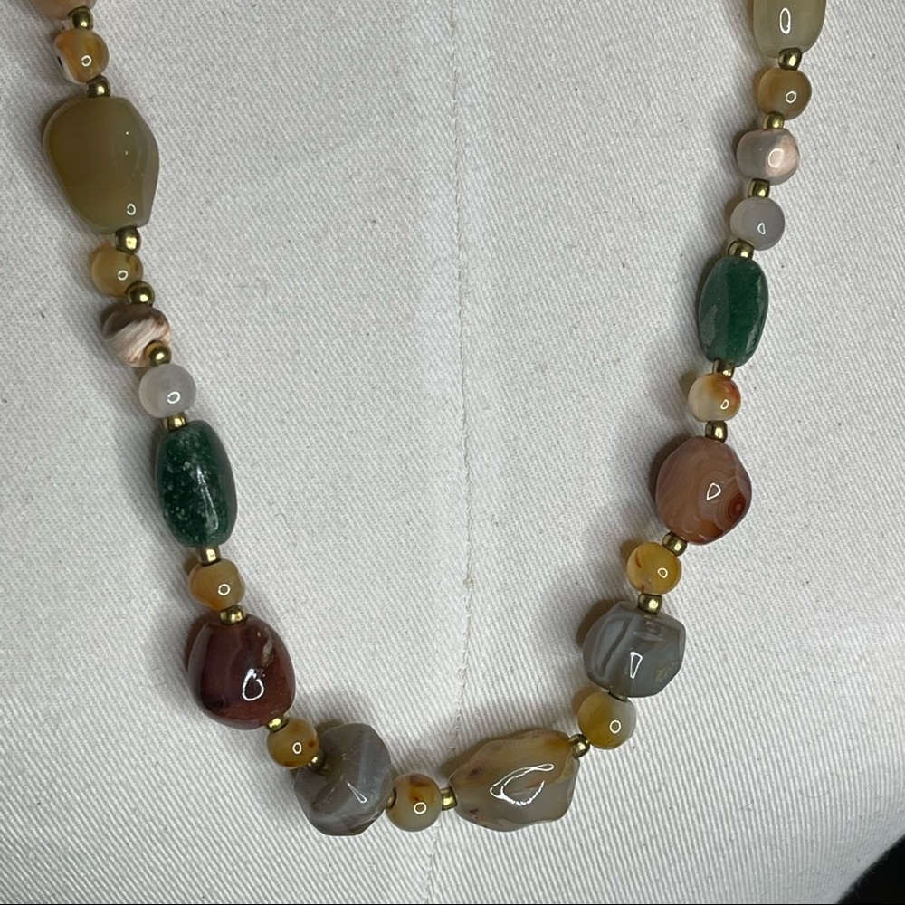 Gemstone Necklace With Gold Tone Beads